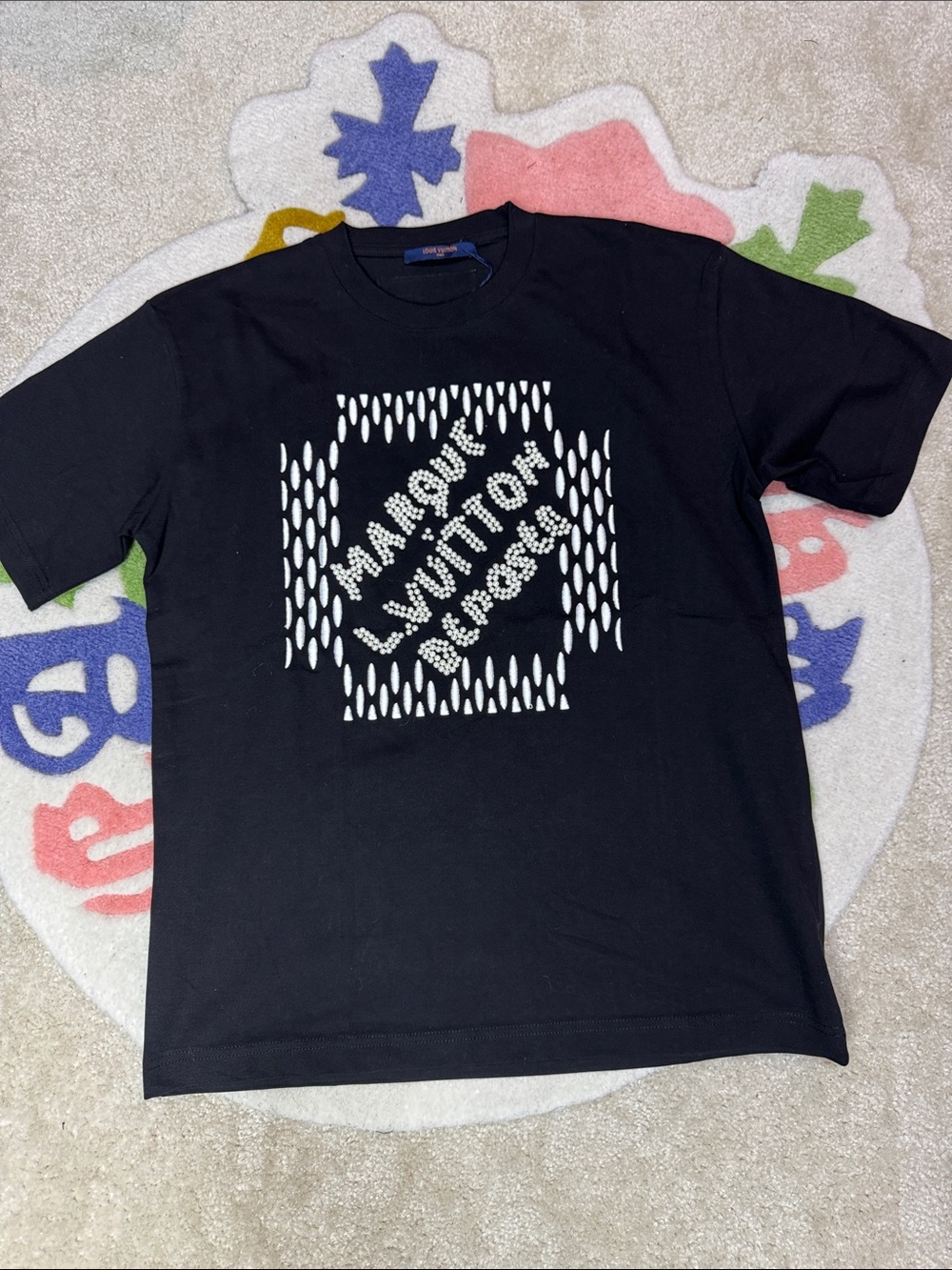 Louis Vuitton Black T-Shirt with White Graphic Square Logo
